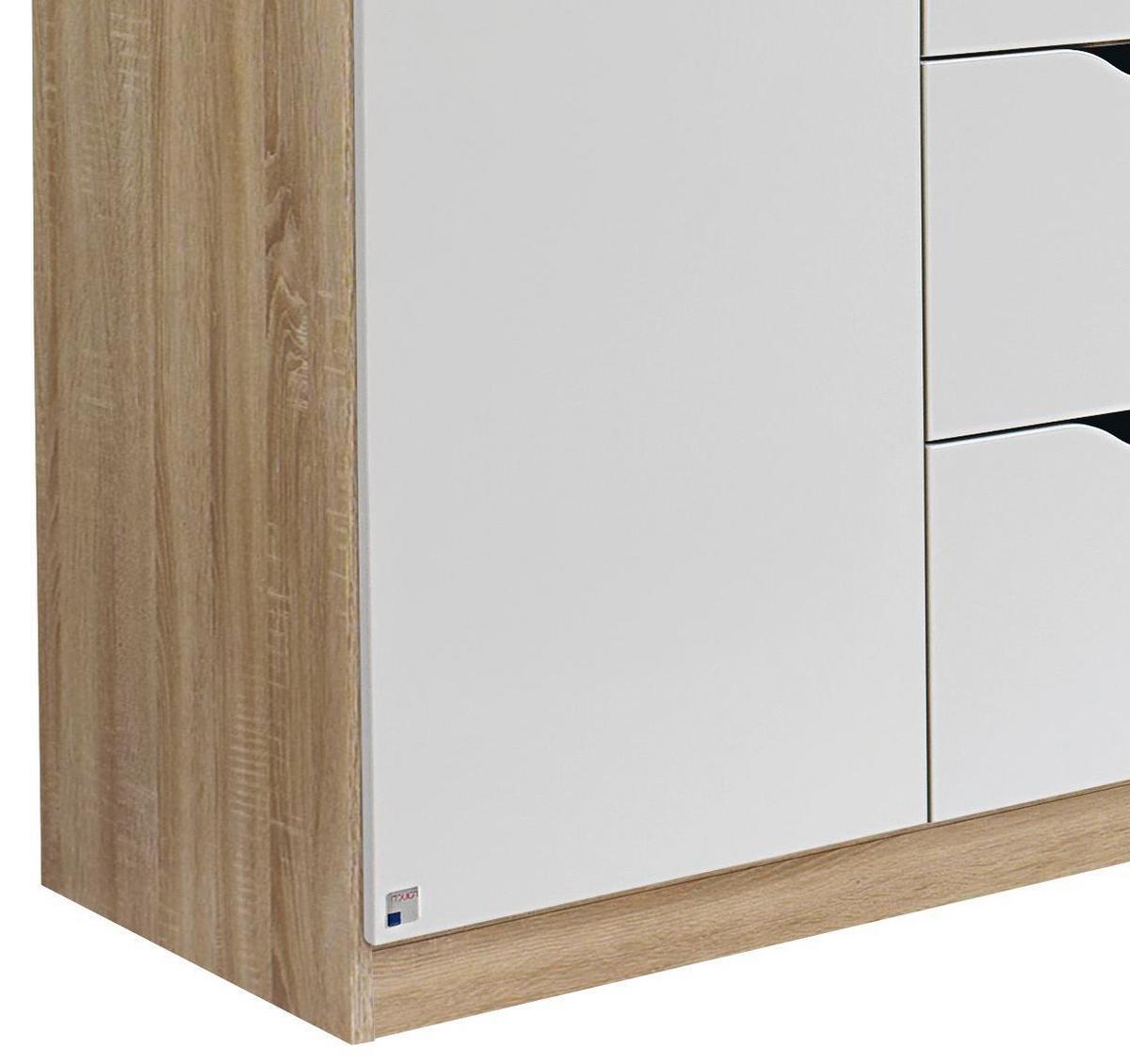 Drehtürenschrank grifflos 181cm Freising, Weiß Dekor - Weiß/Sonoma Eiche, MODERN, Holzwerkstoff (181/197/54cm) - Rauch Möbel