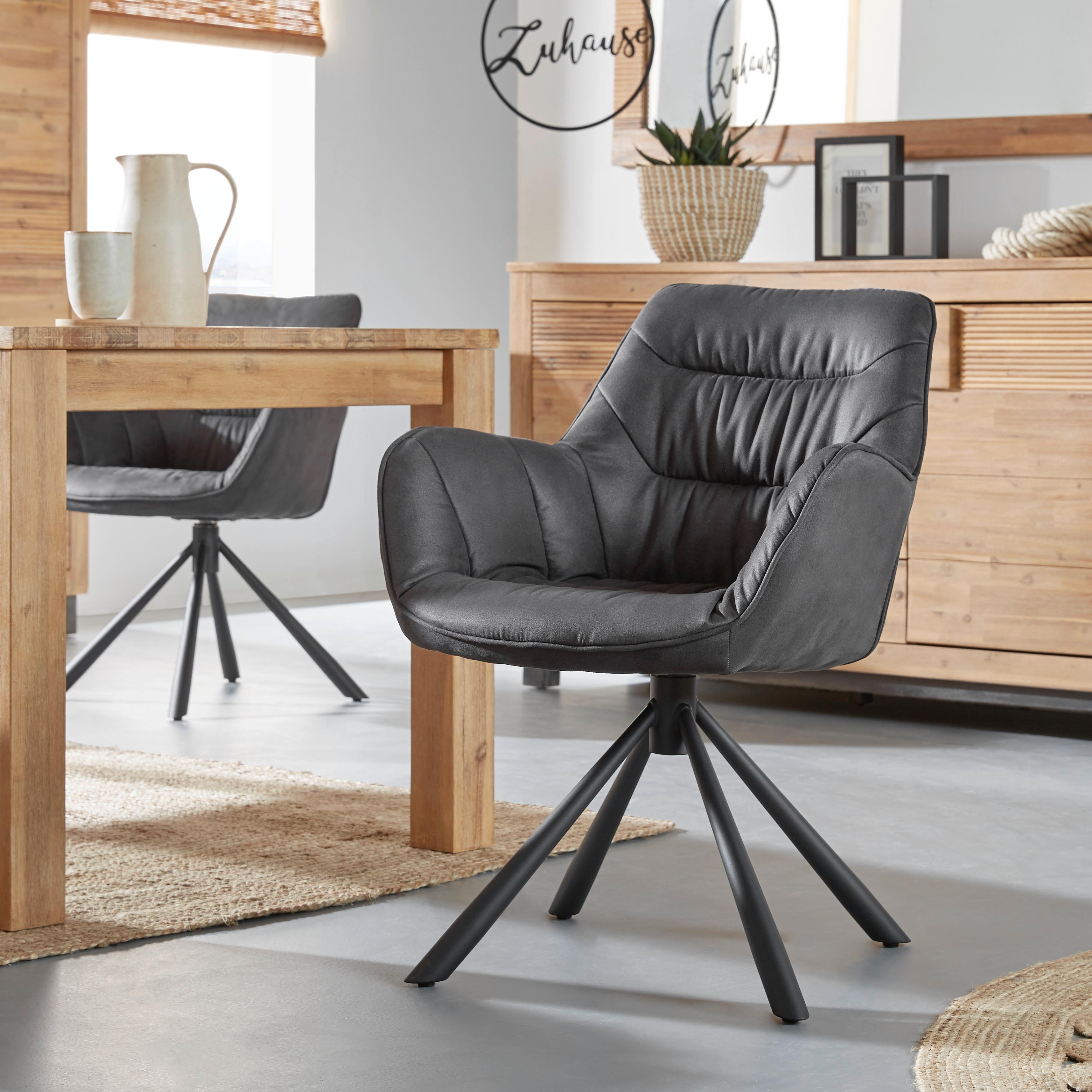 Židle s područkami Rebell, šedá - šedá/černá, Moderní, kov/textil (62/83,5/63cm) - Mömax