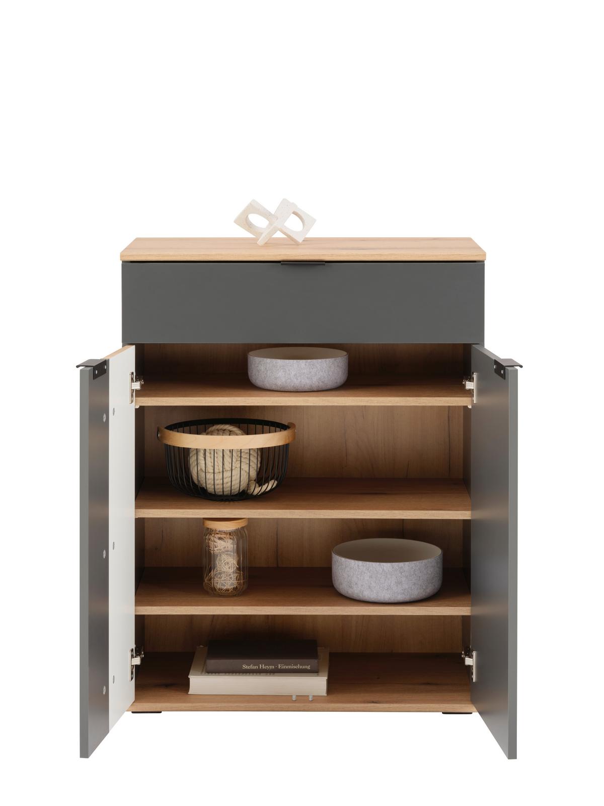 Kommode Clever Anthrazit B: 70 cm - Eichefarben/Anthrazit, MODERN, Holzwerkstoff (70/92/38cm)