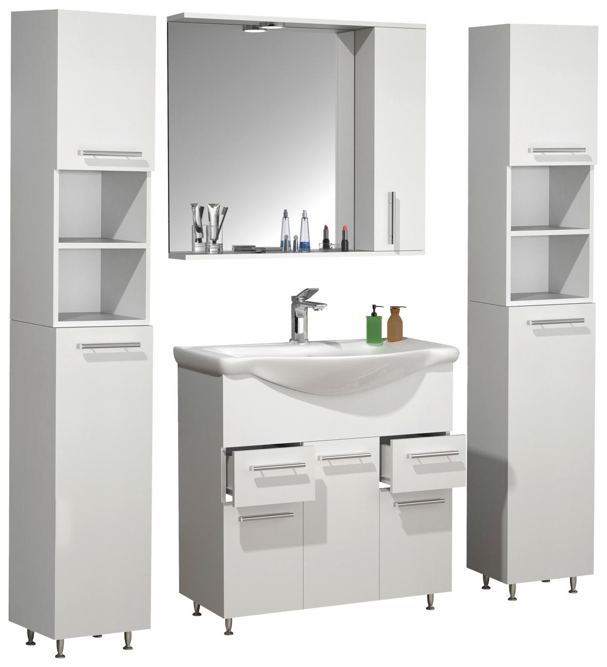 Badezimmer Lisalo Xl - Silberfarben/Weiß, MODERN, Glas/Keramik (135cm) - MID.YOU