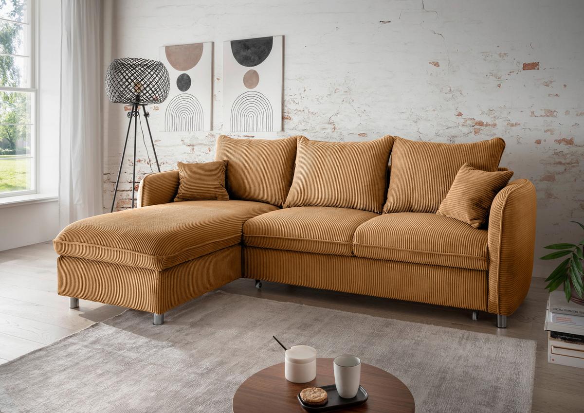 Eckschlafsofa Lauritio Goldfarben S: 254x160 cm - Chromfarben/Goldfarben, MODERN, Textil (254/160cm) - Livetastic