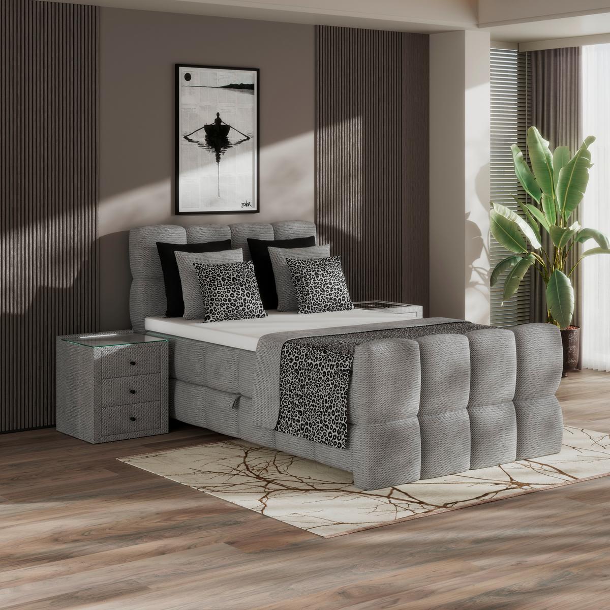 Boxspringbett Brisbane inkl. Bettkasten 120x200 - Hellgrau/Schwarz, Trend, Holz/Holzwerkstoff (120/200cm) - Sembella