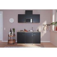 Miniküche m. Mikrowelle + Kühlschrank 150 cm Schwarz - Eichefarben/Schwarz, Basics, Holzwerkstoff (150cm) - Respekta
