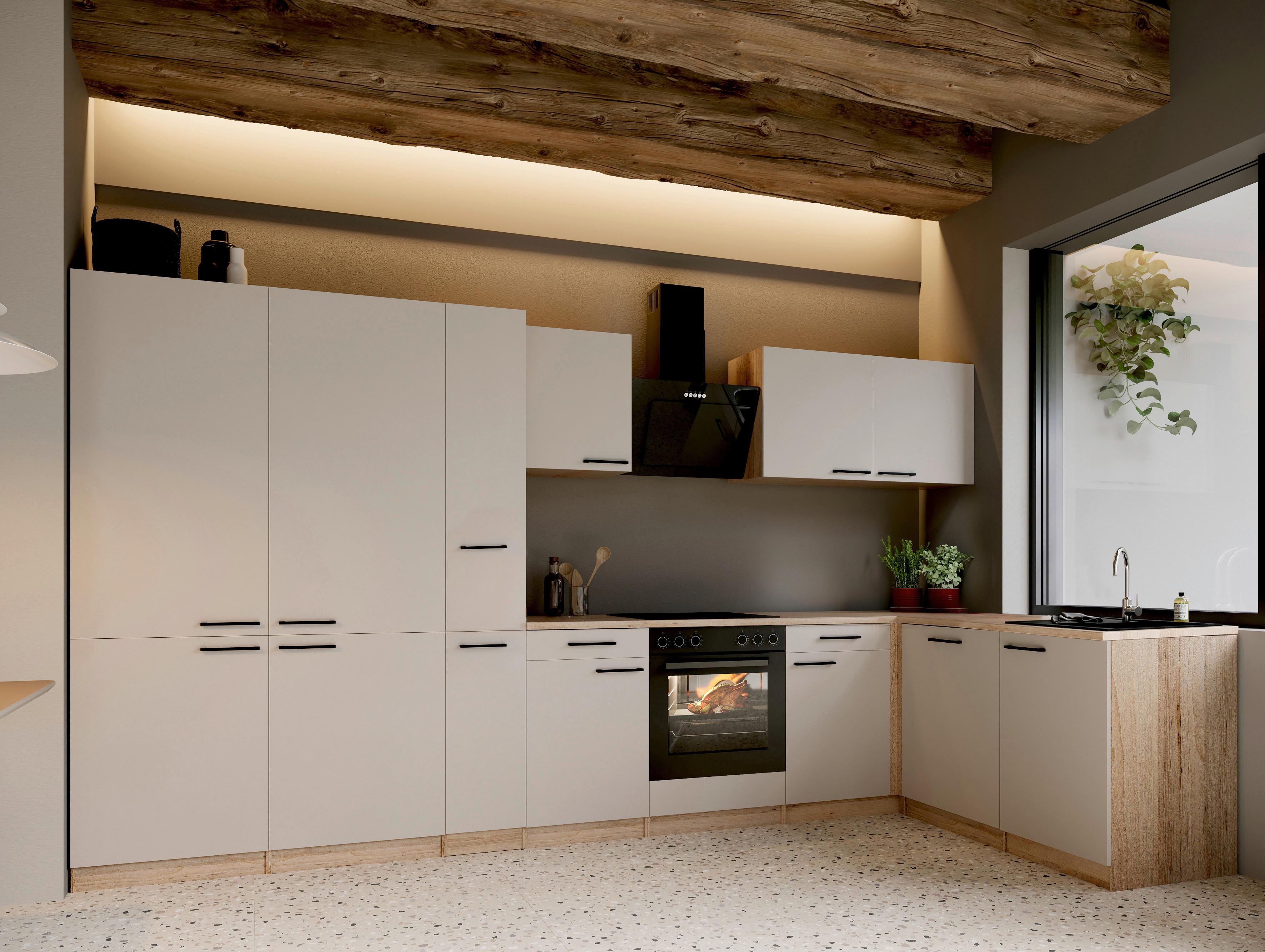 ECKKÜCHE Merle, Kaschmir S: 370x172cm - Kaschmir/Eichefarben, Trend, Holzwerkstoff (370/172cm) - Respekta