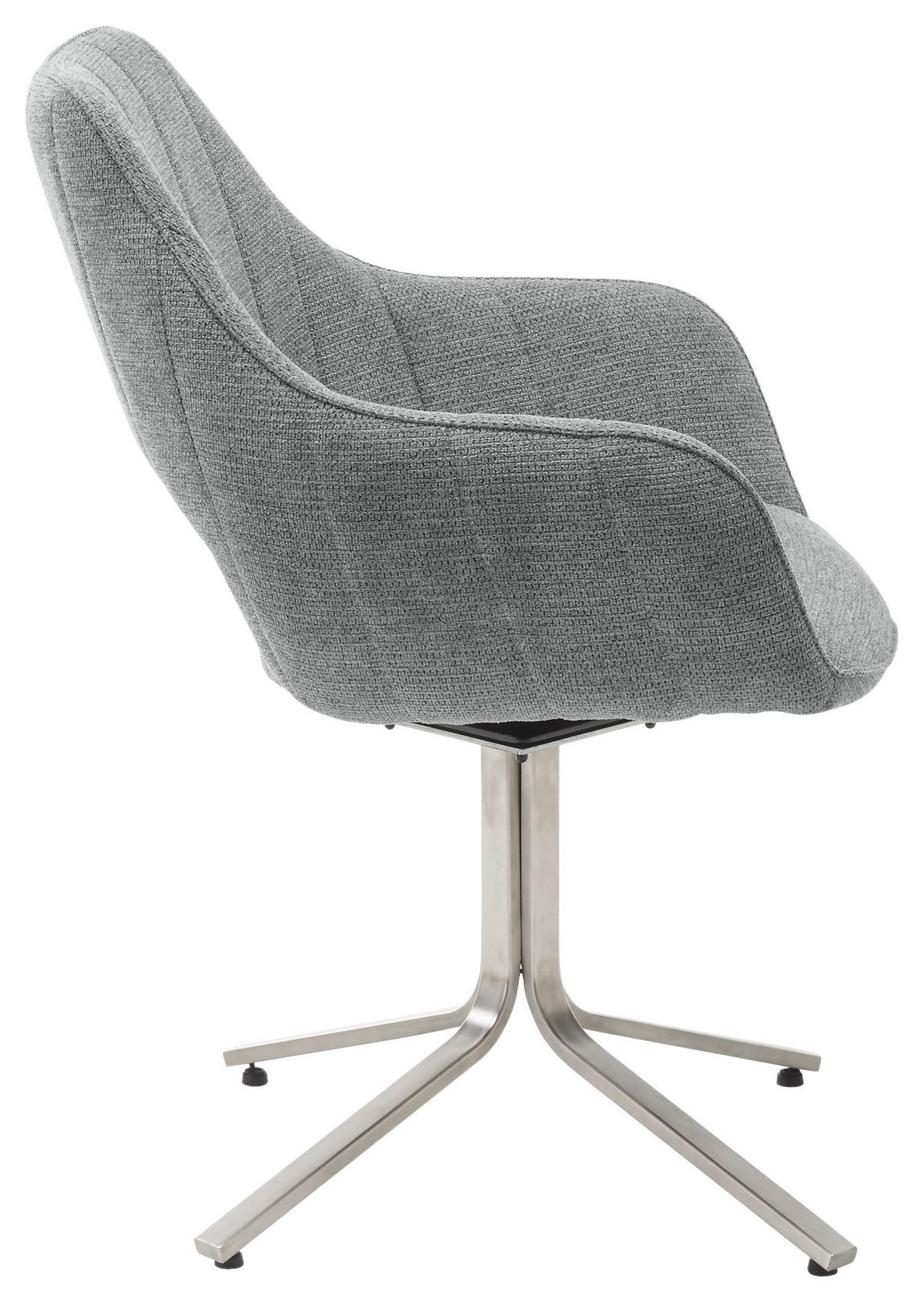 Židle s područkami Bacares, šedá - šedá/barvy nerez oceli, Lifestyle, kov/textil (62/88/63cm) - Premium Living