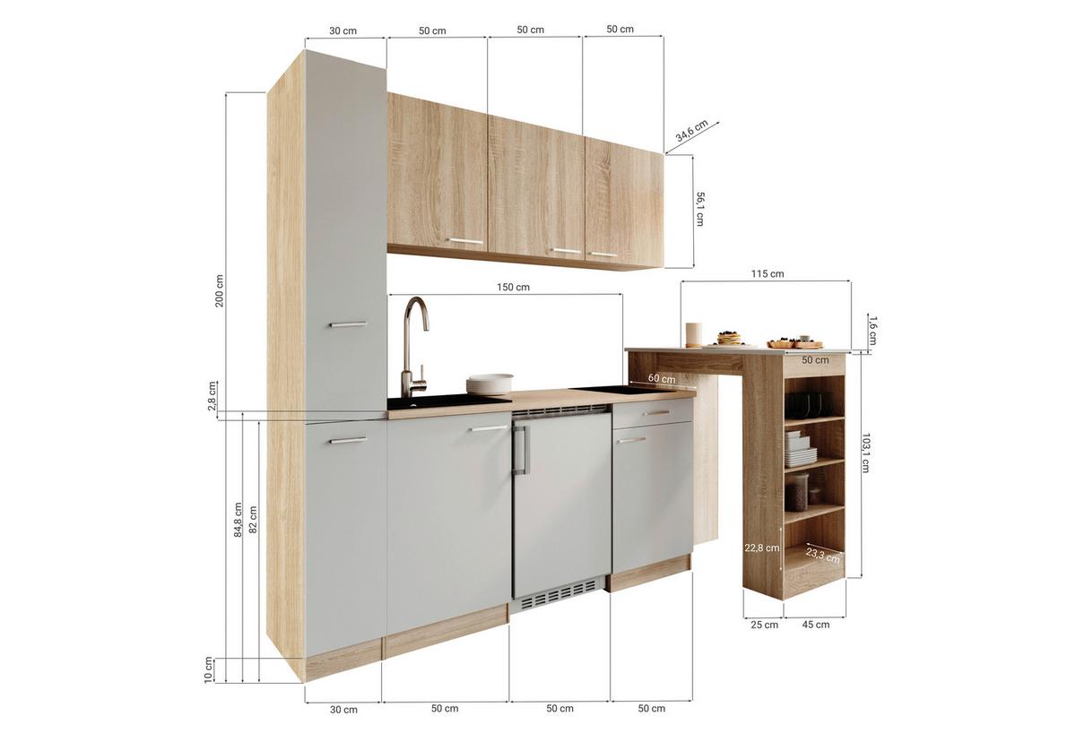 Küchenblock Ingrid Weiß/Eichefarben B: 180cm - Eichefarben/Weiß, Design, Holzwerkstoff (180cm) - Respekta