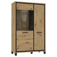 Highboard mit Glaselement 102 cm Trondheim, Eiche Dekor - Eichefarben/Schwarz, Basics, Glas/Holzwerkstoff (101.4/161/41.5cm) - Livetastic