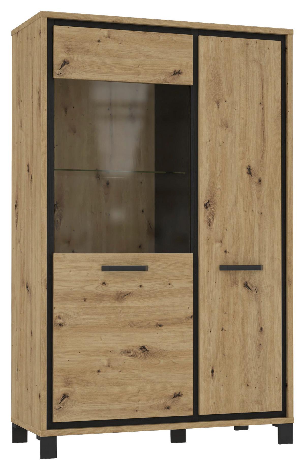 Highboard mit Glaselement 102 cm Trondheim, Eiche Dekor - Eichefarben/Schwarz, Basics, Glas/Holzwerkstoff (101.4/161/41.5cm) - Livetastic