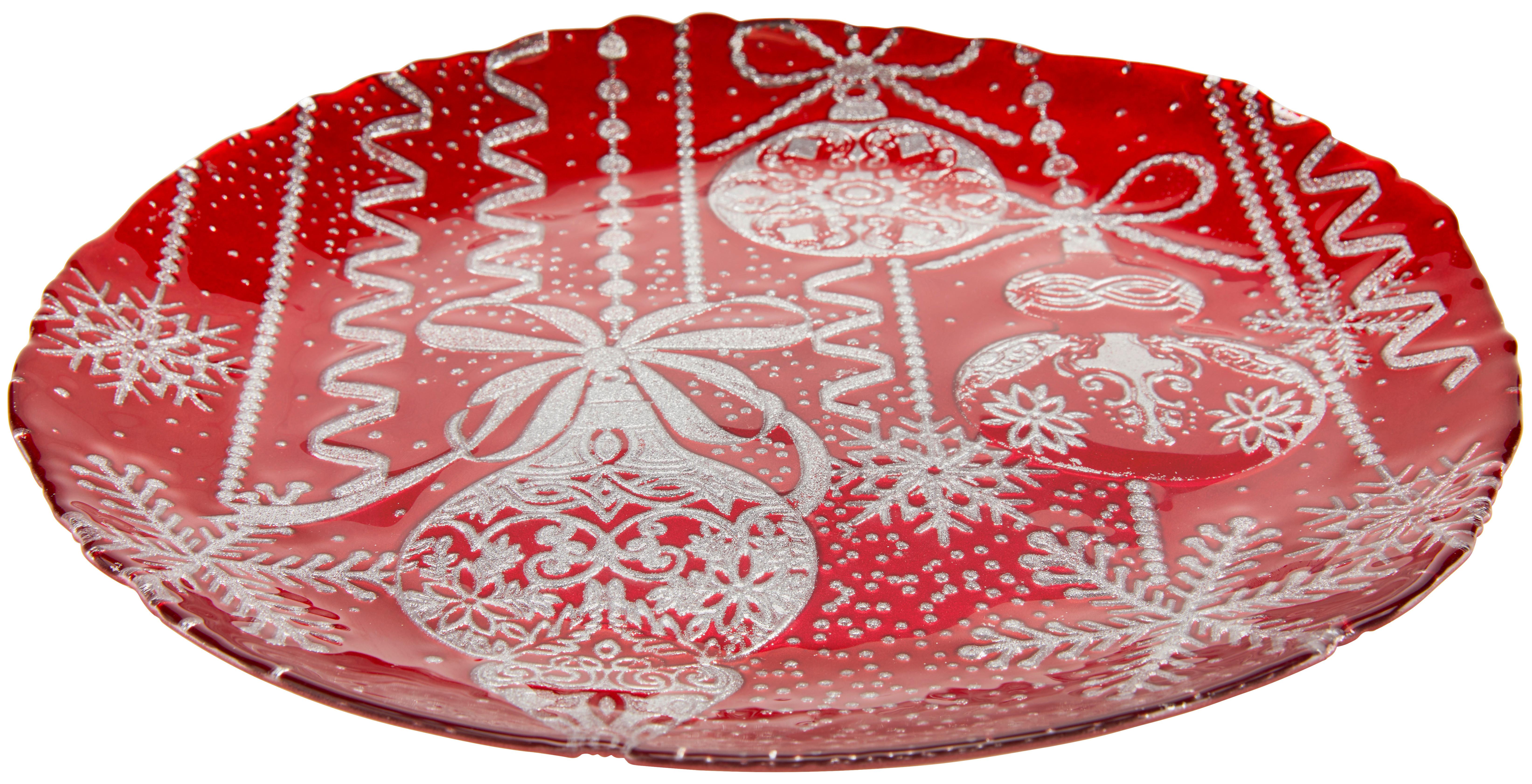 Teller Damian aus Glas Rot/Silber Metallic, D: 32 cm - Rot/Silberfarben, ROMANTIK / LANDHAUS, Glas (32cm) - James Wood