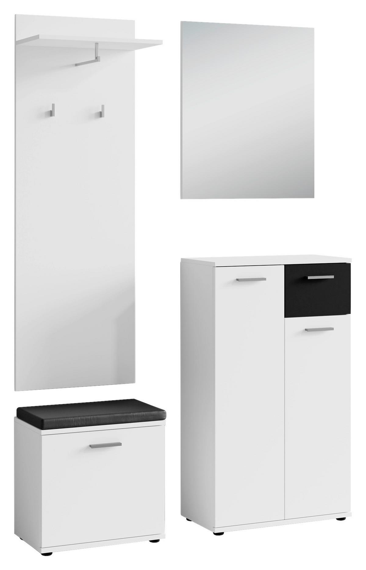 Garderobe Jakob 4-Teilig Schwarz/Weiß B: 60 cm - Schwarz/Weiß, Design, Holzwerkstoff (60/102/30cm) - MID.YOU