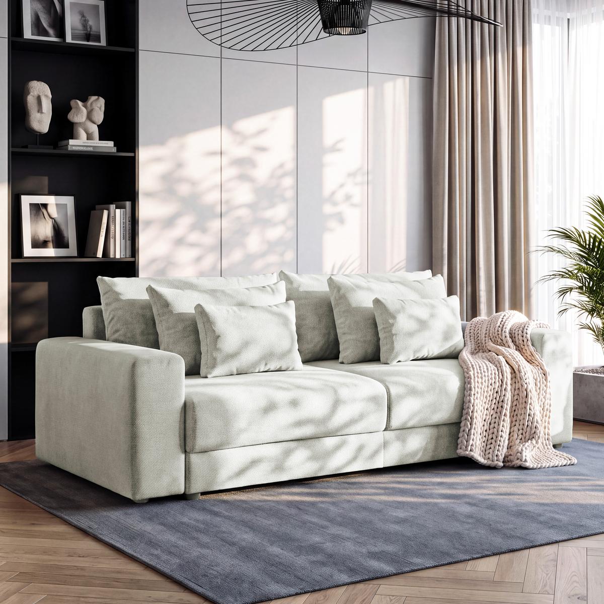 Megasofa Mega Chenille creme, B: 255cm - Creme/Schwarz, Trend, Textil (255/94/126cm) - Luca Bessoni
