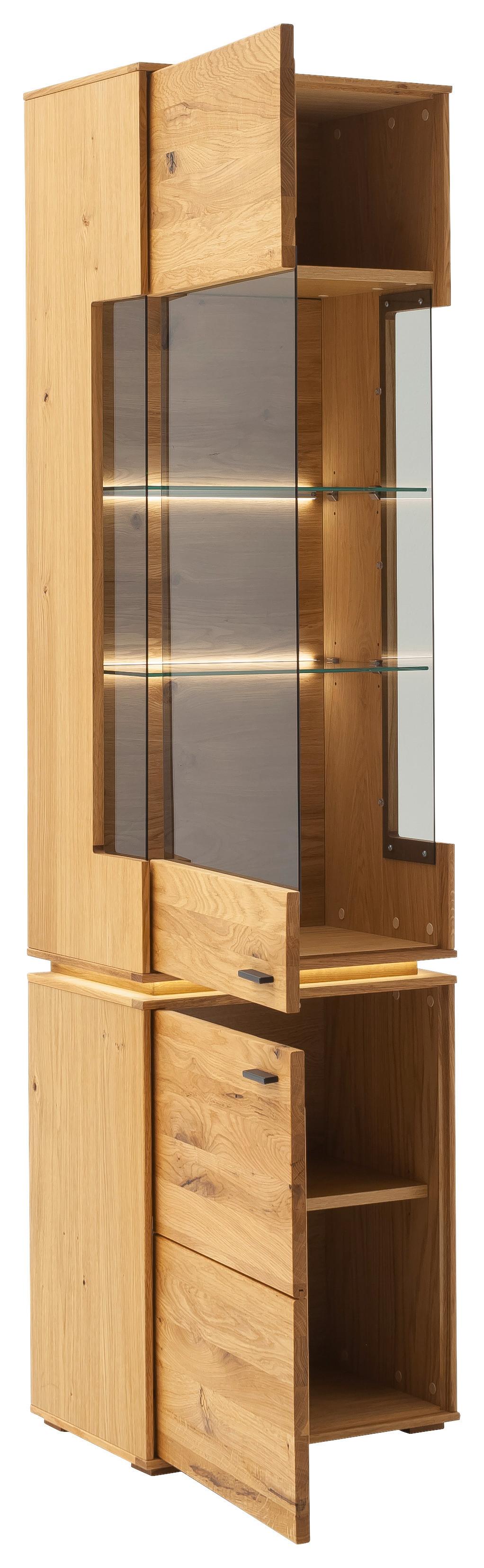 Vitrine Como B: 53 cm mit Beleuchtung Eichefarben - Wildeiche, Natur, Glas/Holz (53/202/38cm) - MID.YOU