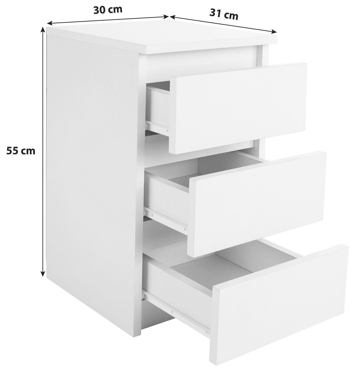 Nachtkästchen Weiß H: 55 cm Ella - Weiß, KONVENTIONELL, Holzwerkstoff (30/55/31cm)