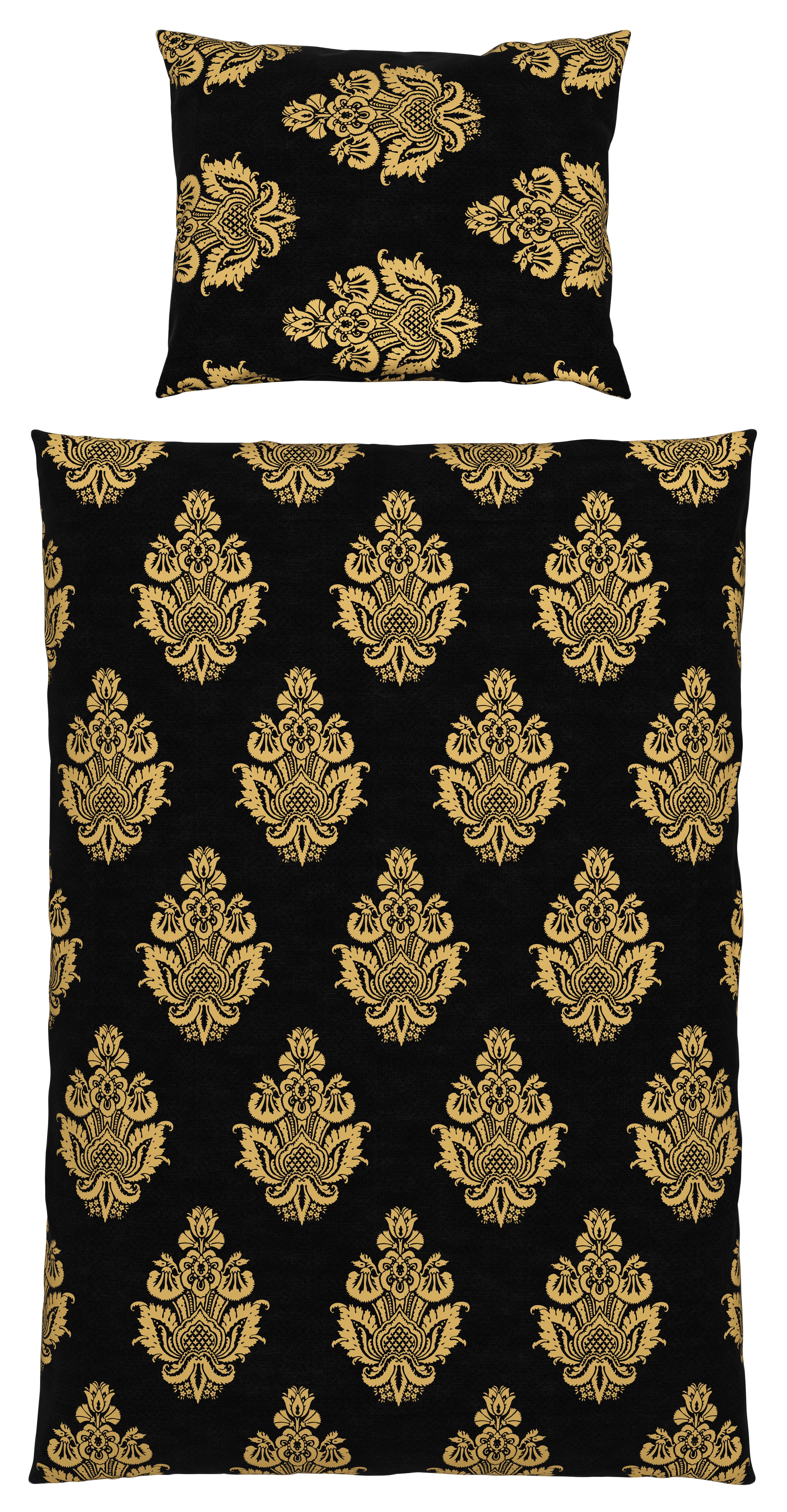 Bettwäsche 140x200 cm Japur Mikrofaser Schwarz/Goldfarben - Goldfarben/Schwarz, KONVENTIONELL, Textil (140/200cm) - Ondega
