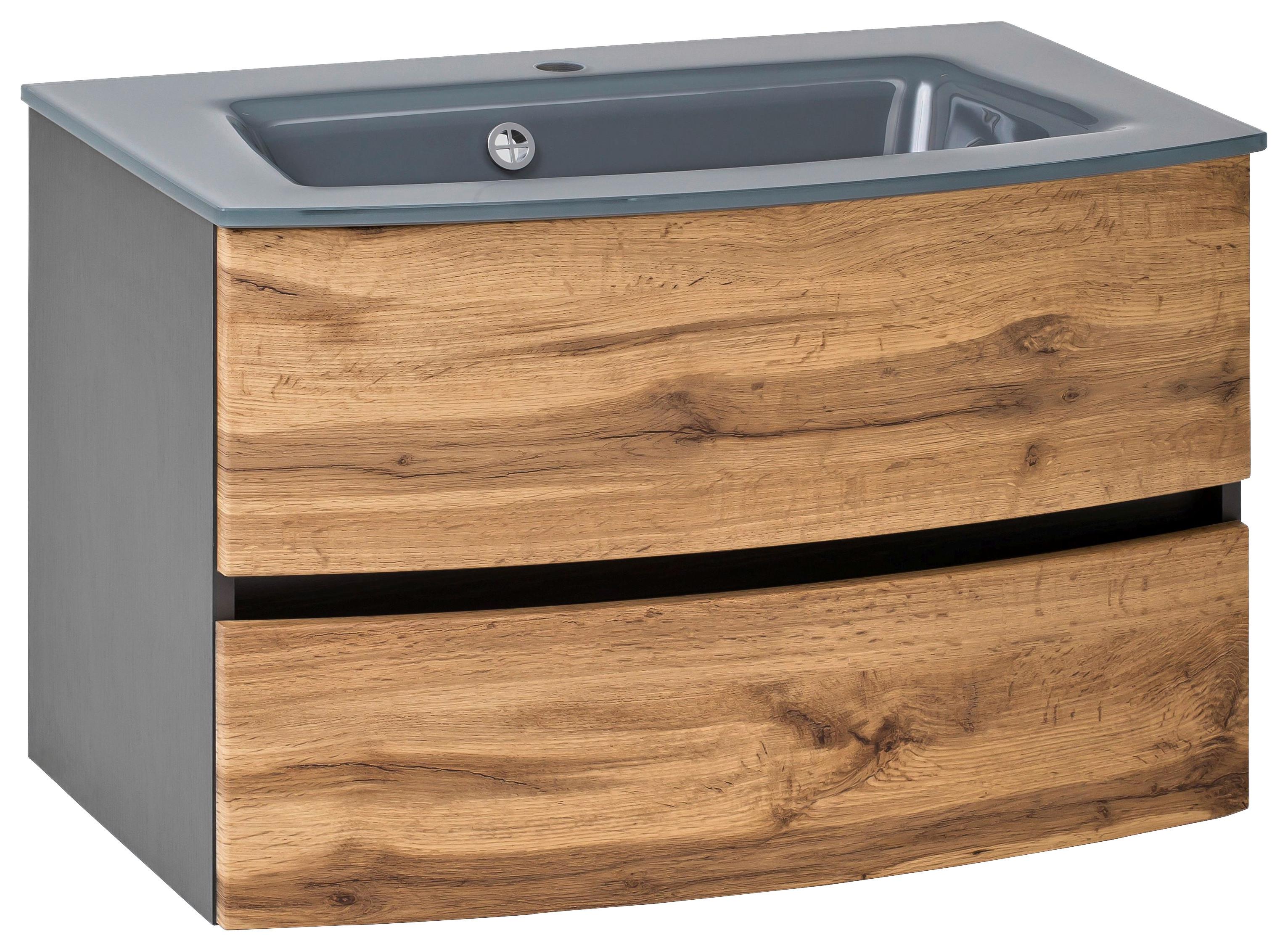Waschbecken mit Unterschrank Kopenhagen B: 80 cm Grau/Eiche - Eiche dunkel/Eichefarben, KONVENTIONELL, Glas/Holzwerkstoff (80cm) - Held