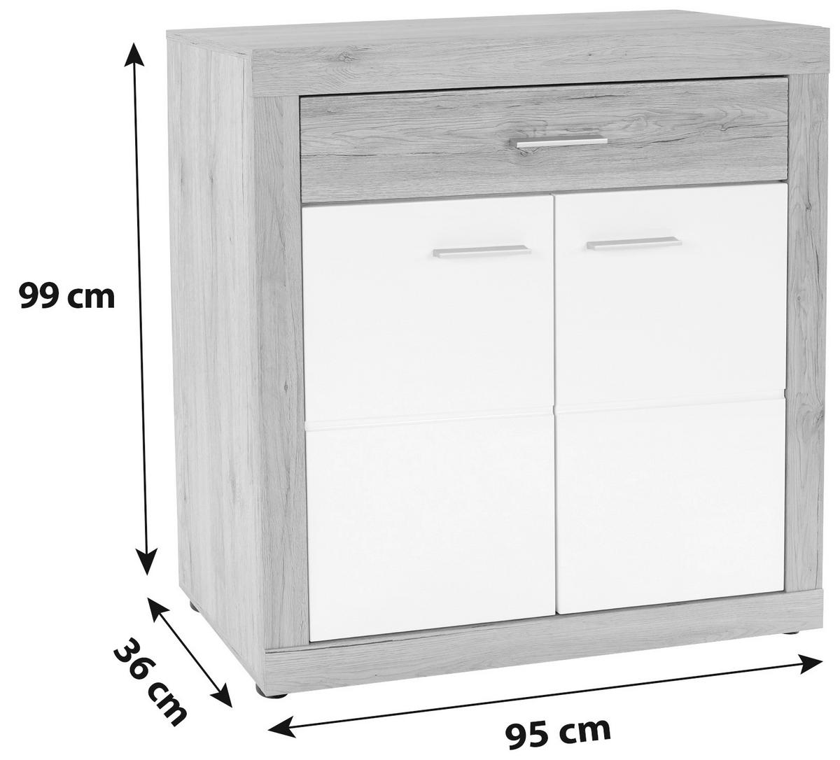 Komód Malta 95/99 Cm - tölgyfa színű/fehér, Modern, faalapú anyag (95/98,7/36cm)