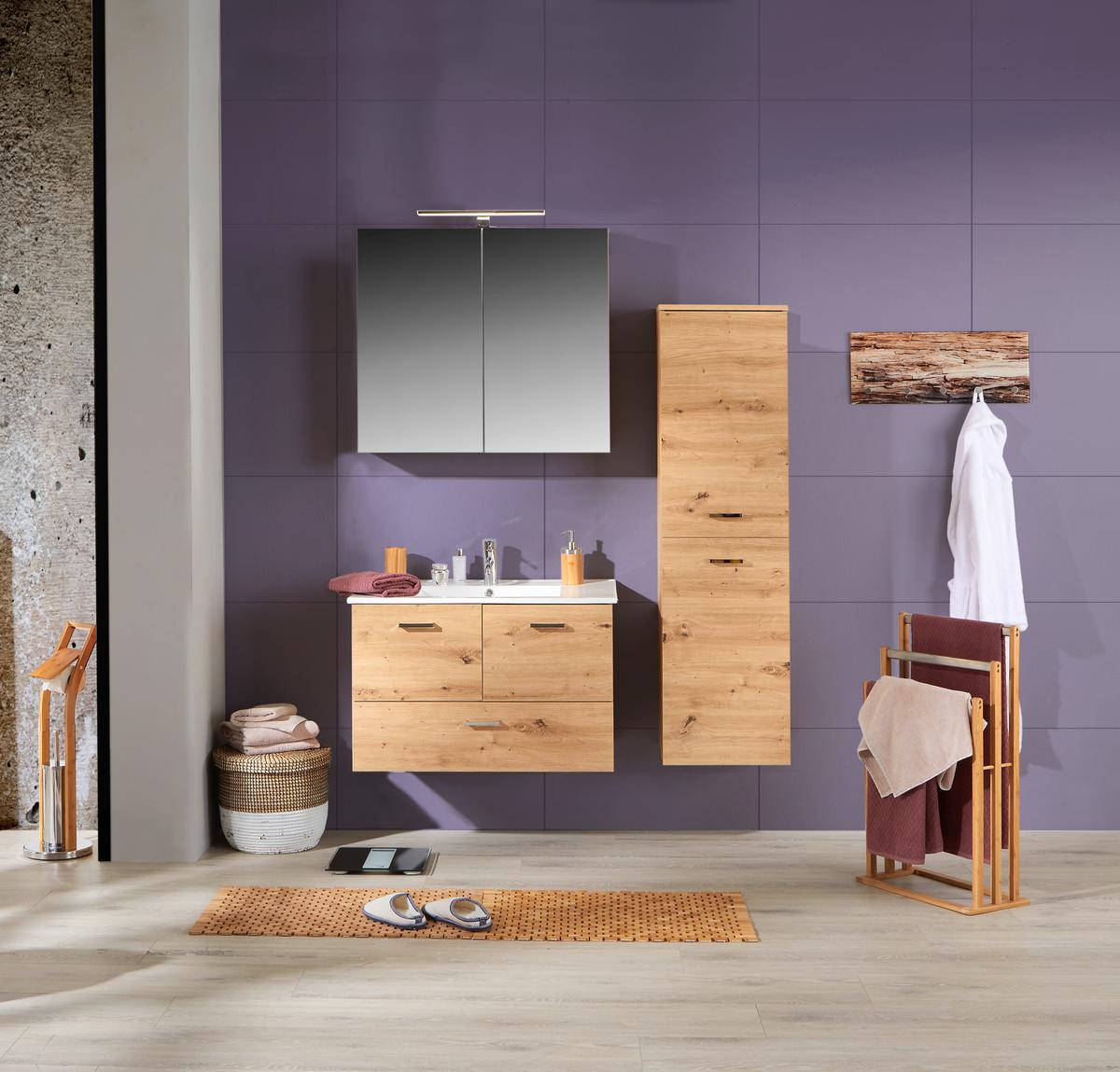 KOUPELNA BERGAMO CZ/SK - bílá/barvy dubu, Konvenční, kompozitní dřevo/keramika (80/200/46cm)