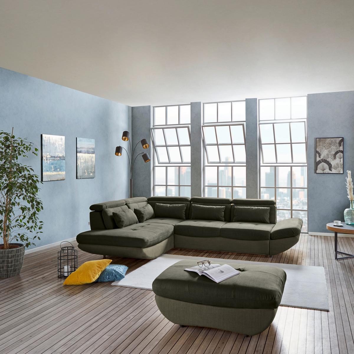 Ecksofa mit Schlaffunktion Park Hell-/Dunkelgrün - Dunkelgrün/Schwarz, MODERN, Textil (233/311cm) - Luca Bessoni