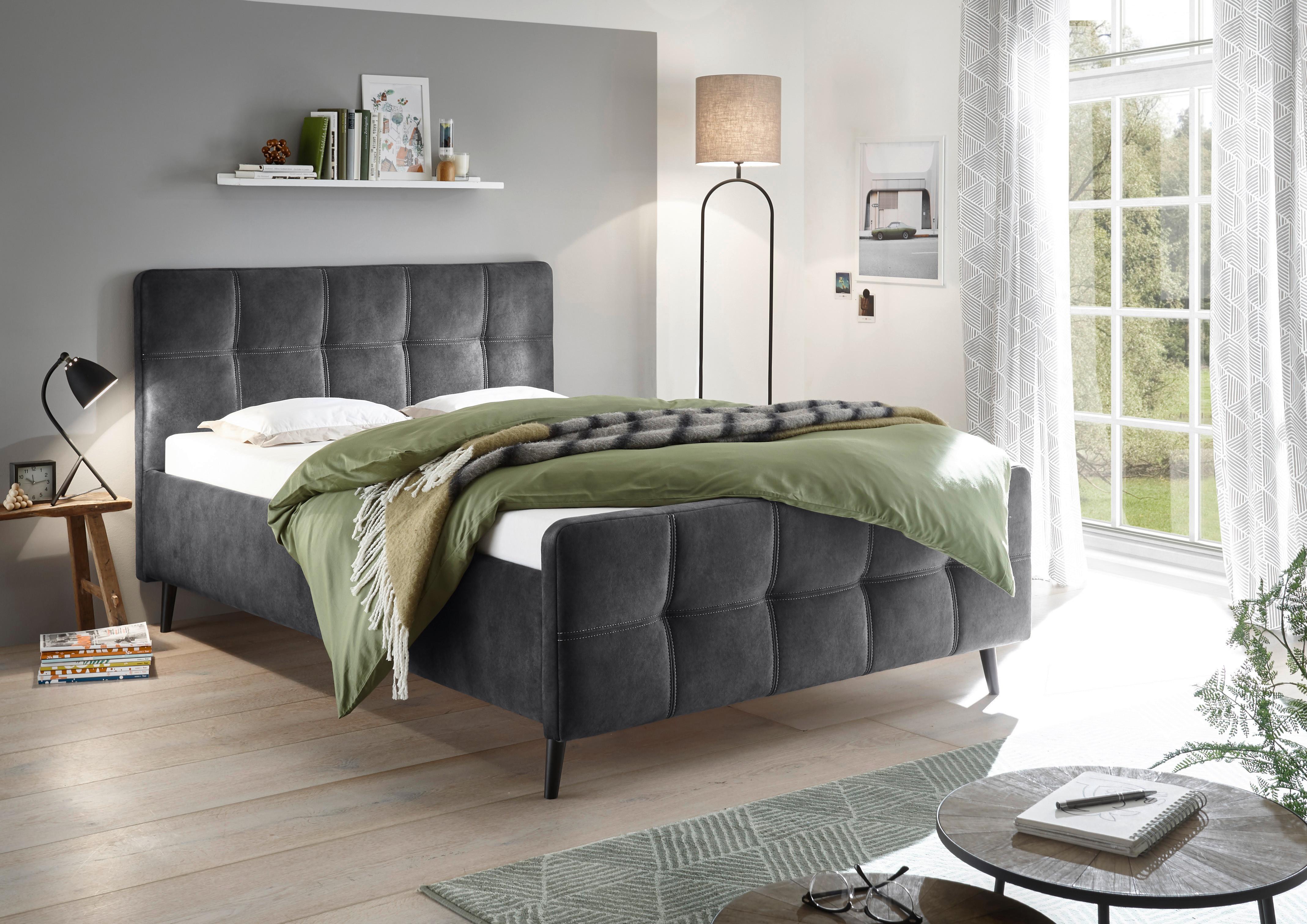 Polsterbett Mario C 140x200 Cm Anthrazit - Anthrazit/Schwarz, Basics, Holzwerkstoff/Textil (140/200cm) - MID.YOU