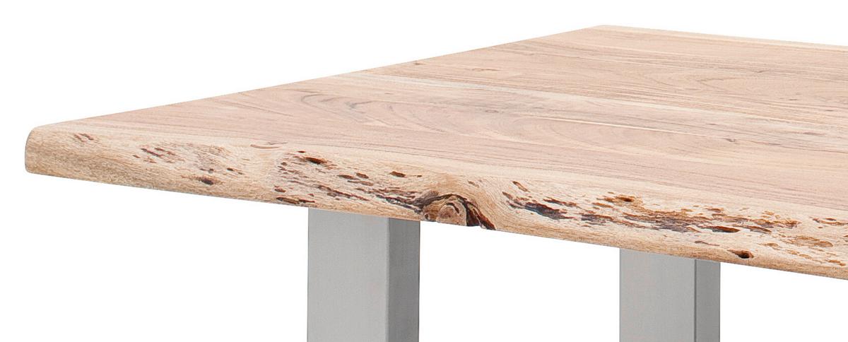 Couchtisch Holz Massiv Cartagena Akazie/Edelstahlf. - Edelstahlfarben/Akaziefarben, MODERN, Holz/Metall (110/45/70cm)