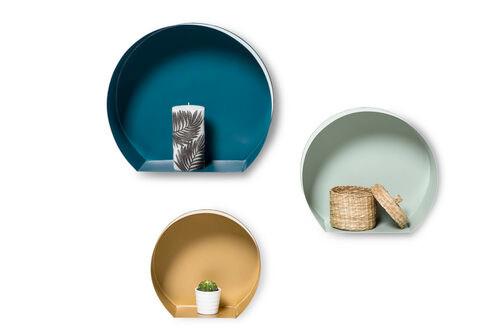 Wandregal-set 3-teilig Triple B:27-40cm Petrol/grau/goldf. - Goldfarben/Petrol, MODERN, Metall (27-39,5/26-37,5/12cm) - Kayoom