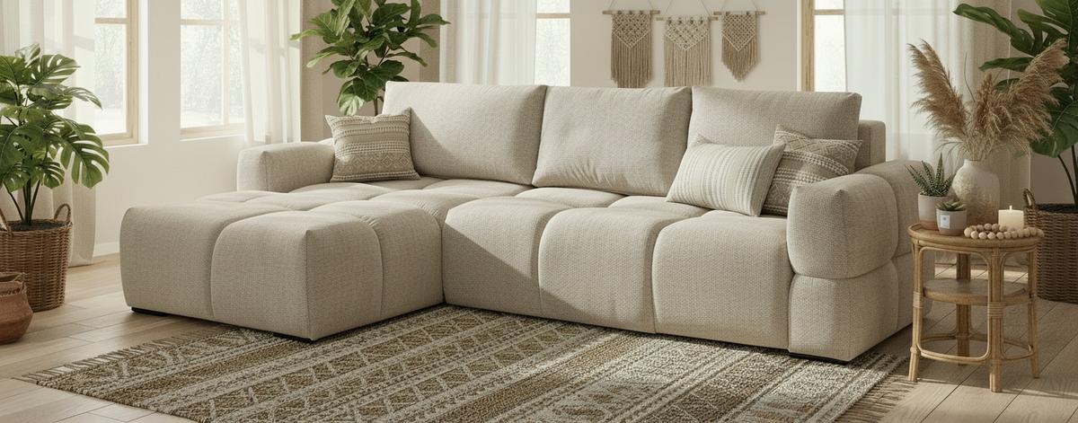 Ecksofa Taremi, Beige S: 173x299 cm - Beige/Schwarz, Design, Textil (173/299cm) - Stylife