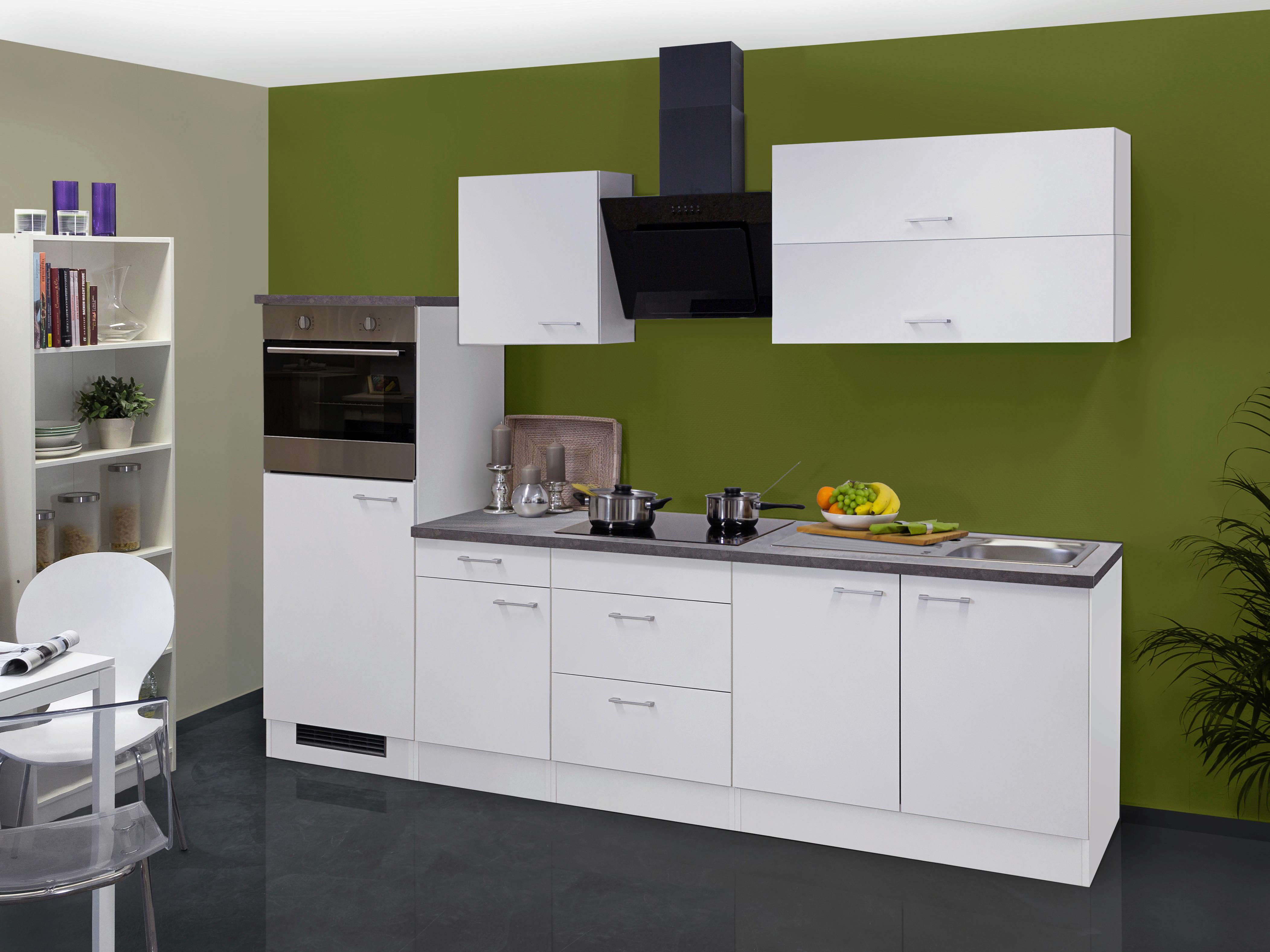 Küchenzeilen Lucca mit Geräten 270 cm Weiß - Graubraun/Weiß, KONVENTIONELL, Holzwerkstoff (270cm) - FlexWell
