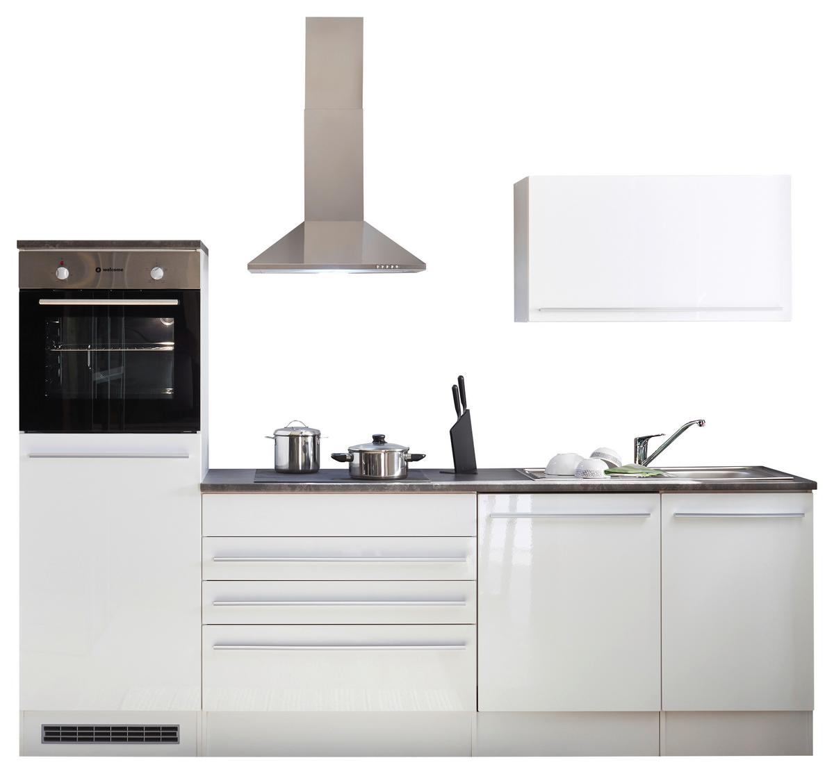 Kuchyňský blok JAZZ bez spotřebičů, šířka 260 cm - bílá/barvy stříbra, Konvenční, kompozitní dřevo/plast (260cm) - MID.YOU