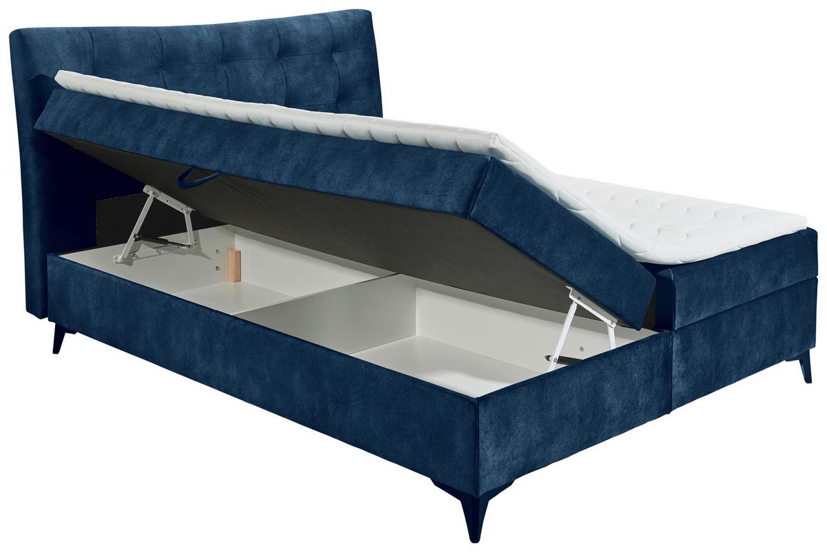 Boxbett Mit Topper+bettkasten 180x200 Cm Melrose - Blau/Schwarz, MODERN, Holzwerkstoff/Textil (180/200cm) - MID.YOU