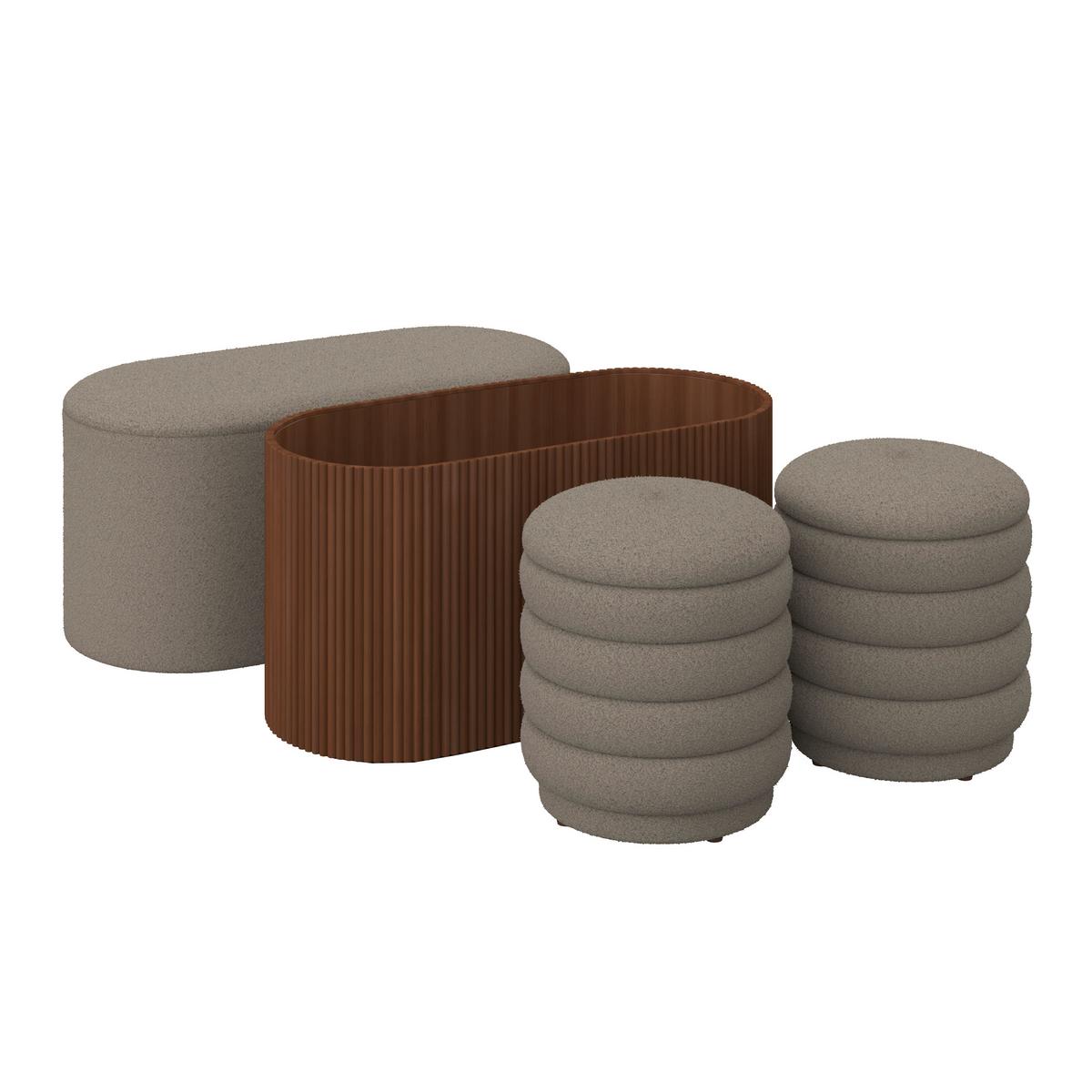 Lavice NINA s úl.prostorem, s 2 taburety, béžové buklé - přírodní barvy/béžová, Moderní, dřevo/kompozitní dřevo - Bessagi Home