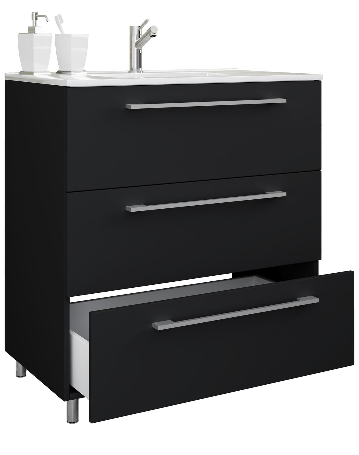 Waschtischjombi Schubo Schwarz B: 60 Cm - Alufarben/Schwarz, MODERN, Keramik/Holzwerkstoff (60cm) - MID.YOU