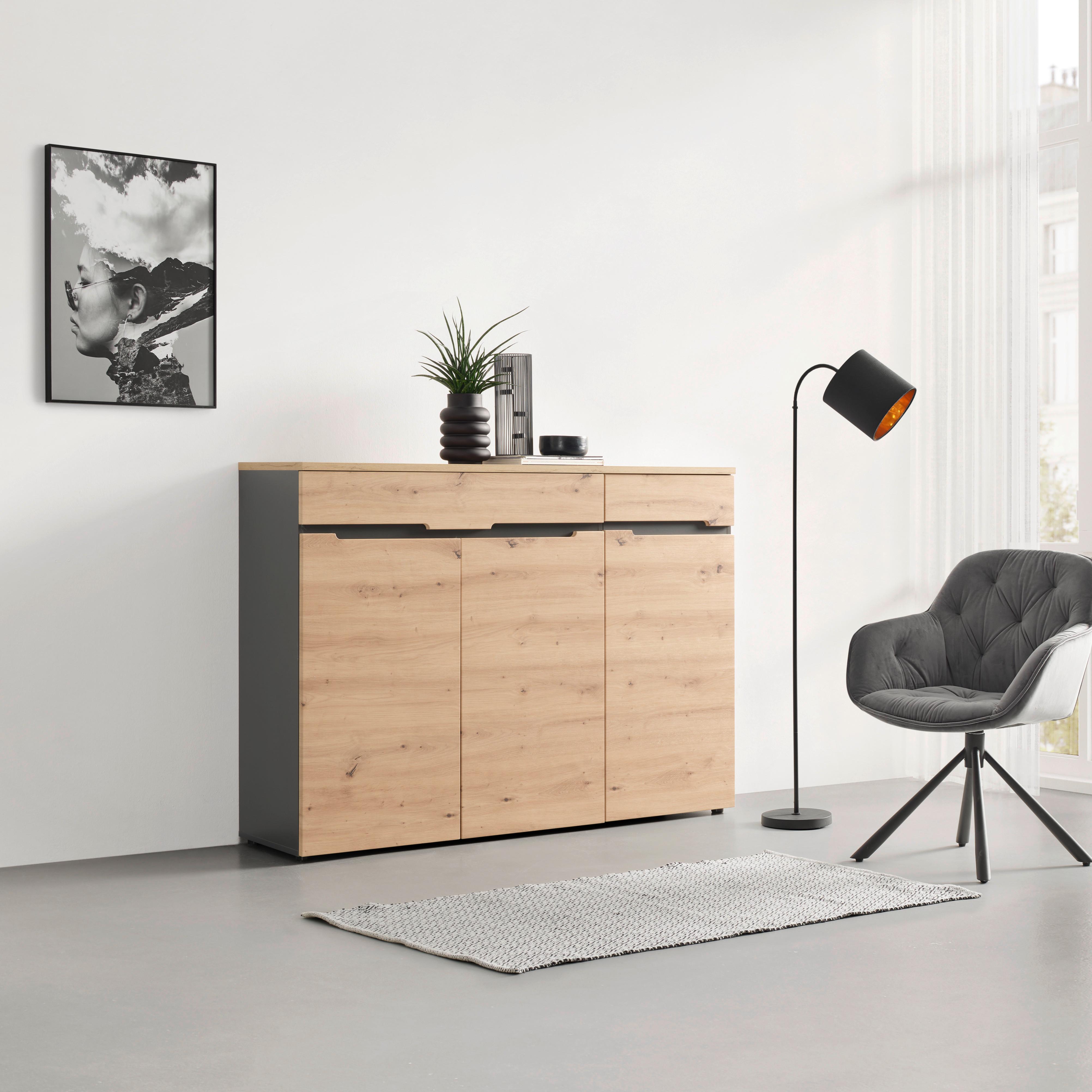 ŠIROKÁ KOMODA MEMPHIS -EXKLUSIV- - černá/barvy grafitu, Moderní, kompozitní dřevo (150/107/38cm) - Mömax