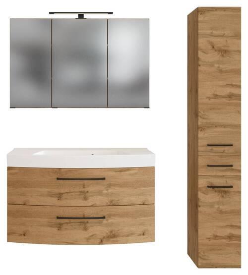 Badmöbel-Set 3 -Teilig. Manchester B:130cm Weiß Eiche Wotan Dekor - Eichefarben/Weiß, MODERN, Holzwerkstoff/Stein (130cm) - Held