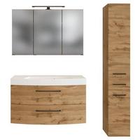 Badmöbel-set 3 -teilig. Manchester B:130cm Weiß Eiche Wotan Dekor - Eichefarben/Weiß, MODERN, Holzwerkstoff/Stein (130cm) - Held