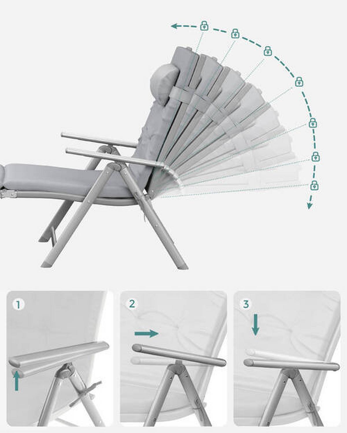 Sonnenliege Grau verstellbar, B: 61cm - Grau, Basics, Textil/Metall (61/39/183cm) - Modante
