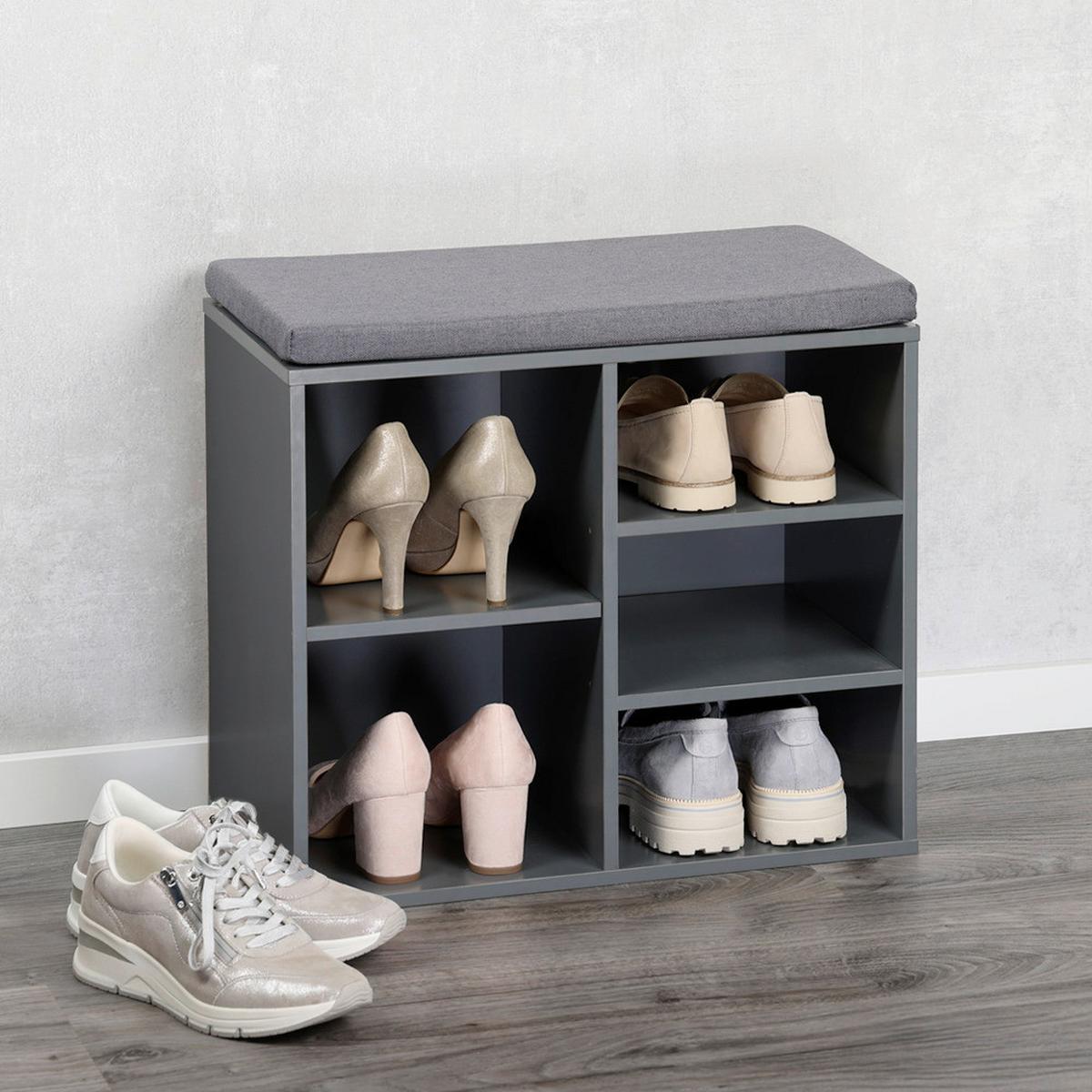 SCHUHREGAL Grau B: 51,5 cm - Grau, Design, Holzwerkstoff/Textil (51.5/48/29.5cm) - Kesper