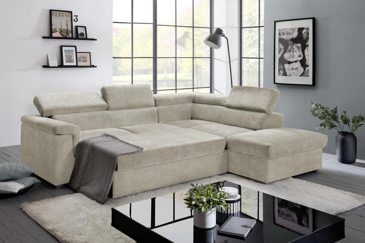 Sedacia súprava MILLA platinum pravý roh - béžová, Basics, drevo/textil (252/217cm)