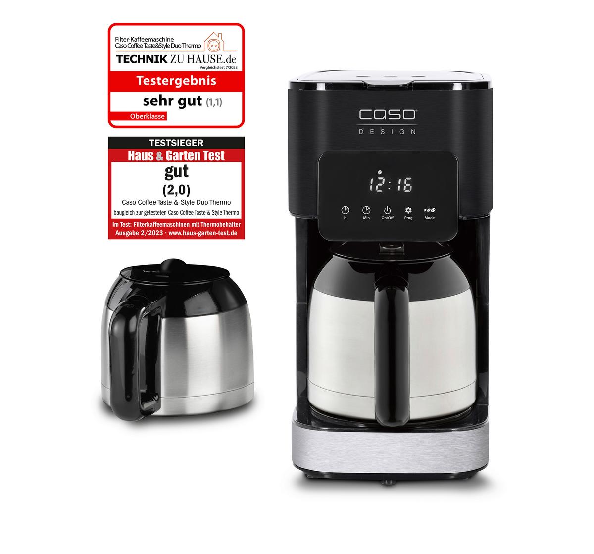 Thermo-kaffeemaschine 1845 - Silberfarben/Schwarz, Basics, Glas (17/32,5/24,5cm) - CASO Design