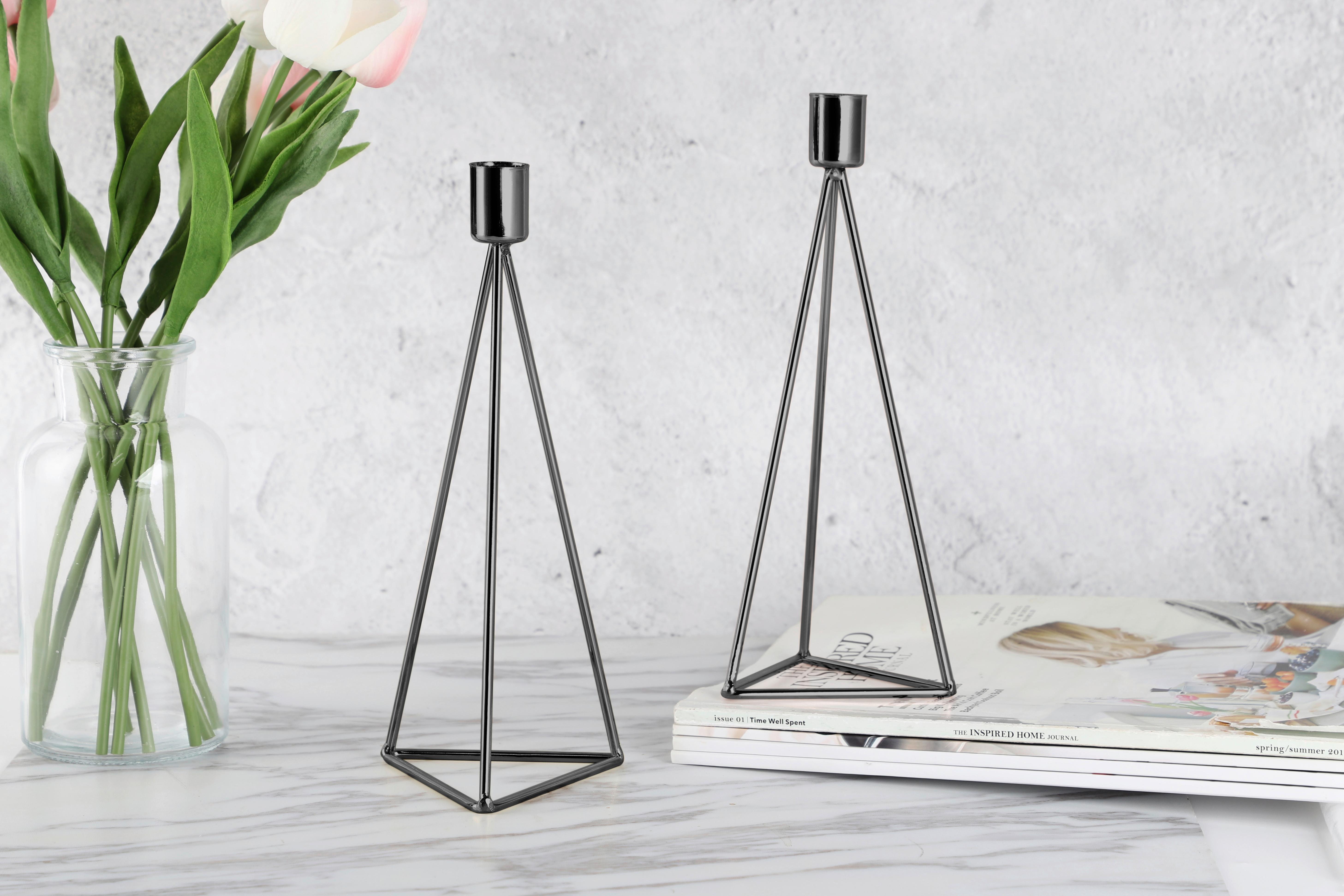 Kerzenständer-Set Eisen für Stabkerzen 2-teilig - Schwarz, Basics, Metall (9,5/24,2cm) - Echtwerk