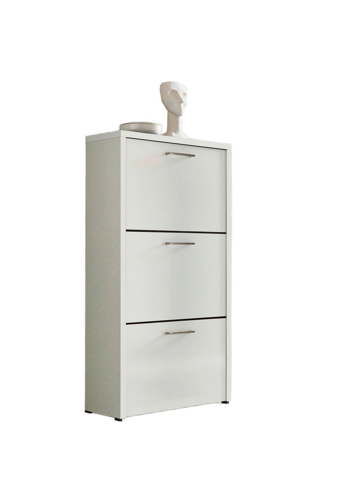 Schuhkipper Siena - Weiß Hochglanz/Silberfarben, MODERN, Holzwerkstoff (61/115/25cm) - MID.YOU