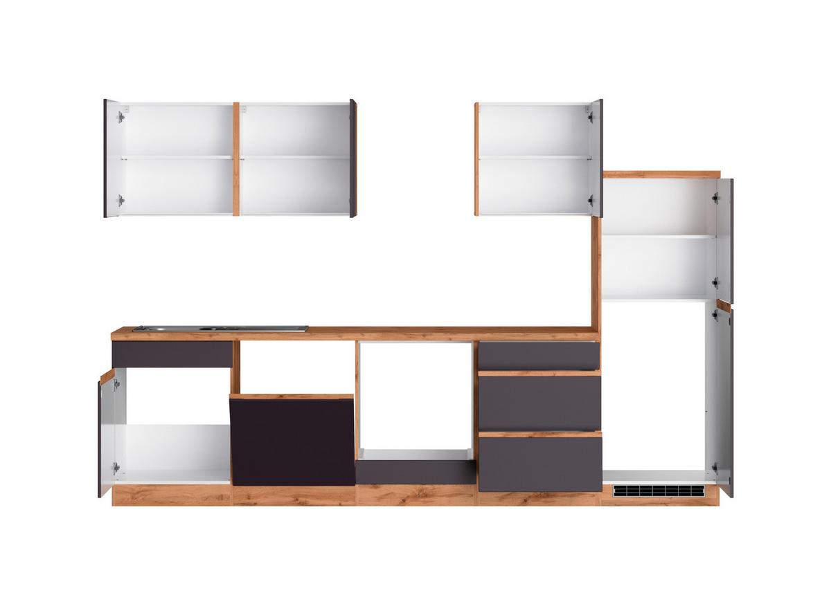 Küchenzeile Turin ohne Geräte B: 300cm Grau/Wotaneiche Dekor - Eiche Wotan/Grau, Design, Holzwerkstoff (300cm) - Held