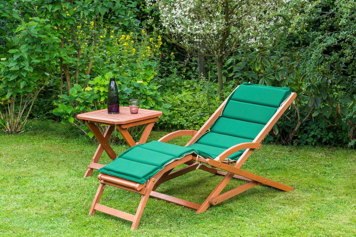 Gartenliege Cabana Holz Klappbar mit Auflage - Eukalyptusholzfarben/Beige, KONVENTIONELL, Holz/Textil - Gardenson