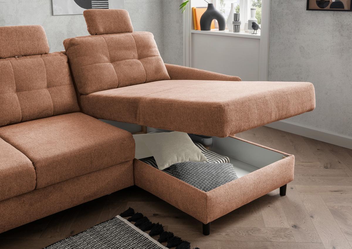 Ecksofa Brizzini Koralle S: 250-280x176 cm - Koralle/Beige, MODERN, Textil (250-280/176cm) - Livetastic