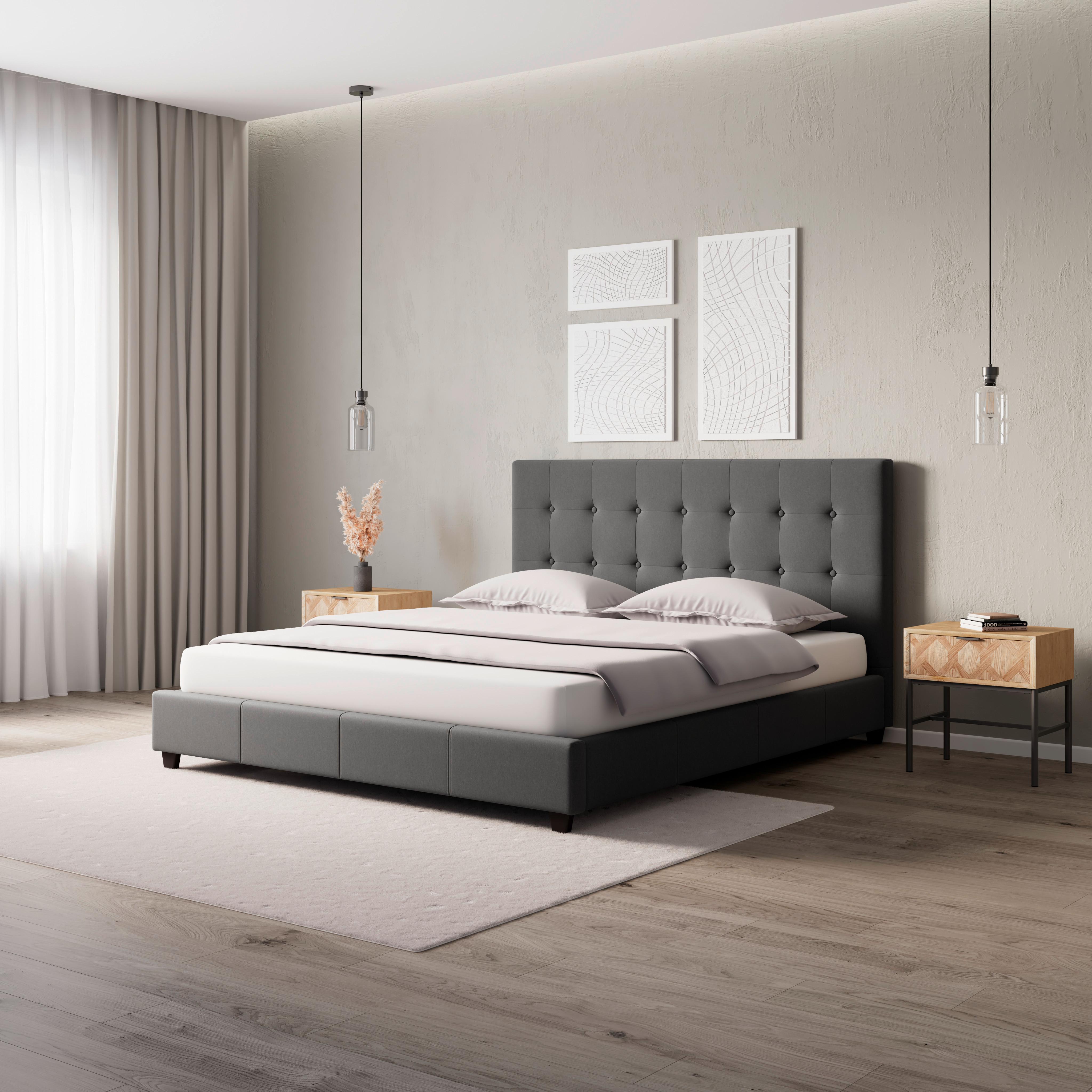 Čalúnená posteľ s čelom FREDERICO, 180x200, sivá - čierna/sivá, Modern, kov/drevo (180/200cm) - Bessagi Home