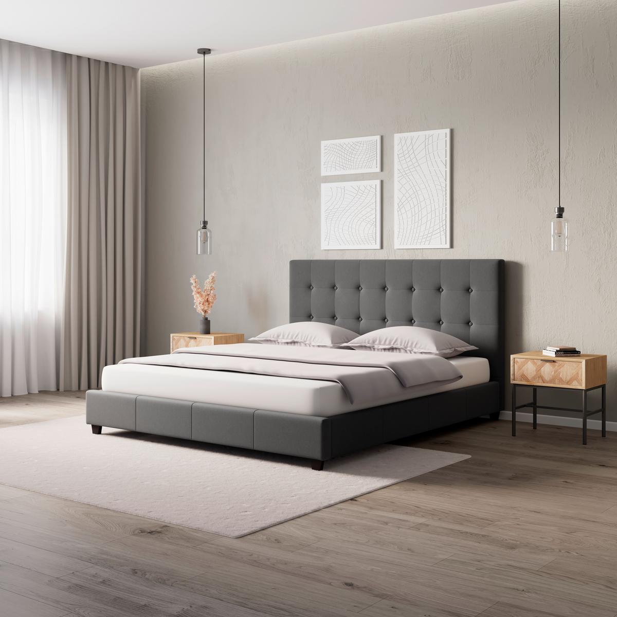 Čalúnená posteľ s čelom FREDERICO, 180x200, sivá - čierna/sivá, Modern, kov/drevo (180/200cm) - Bessagi Home