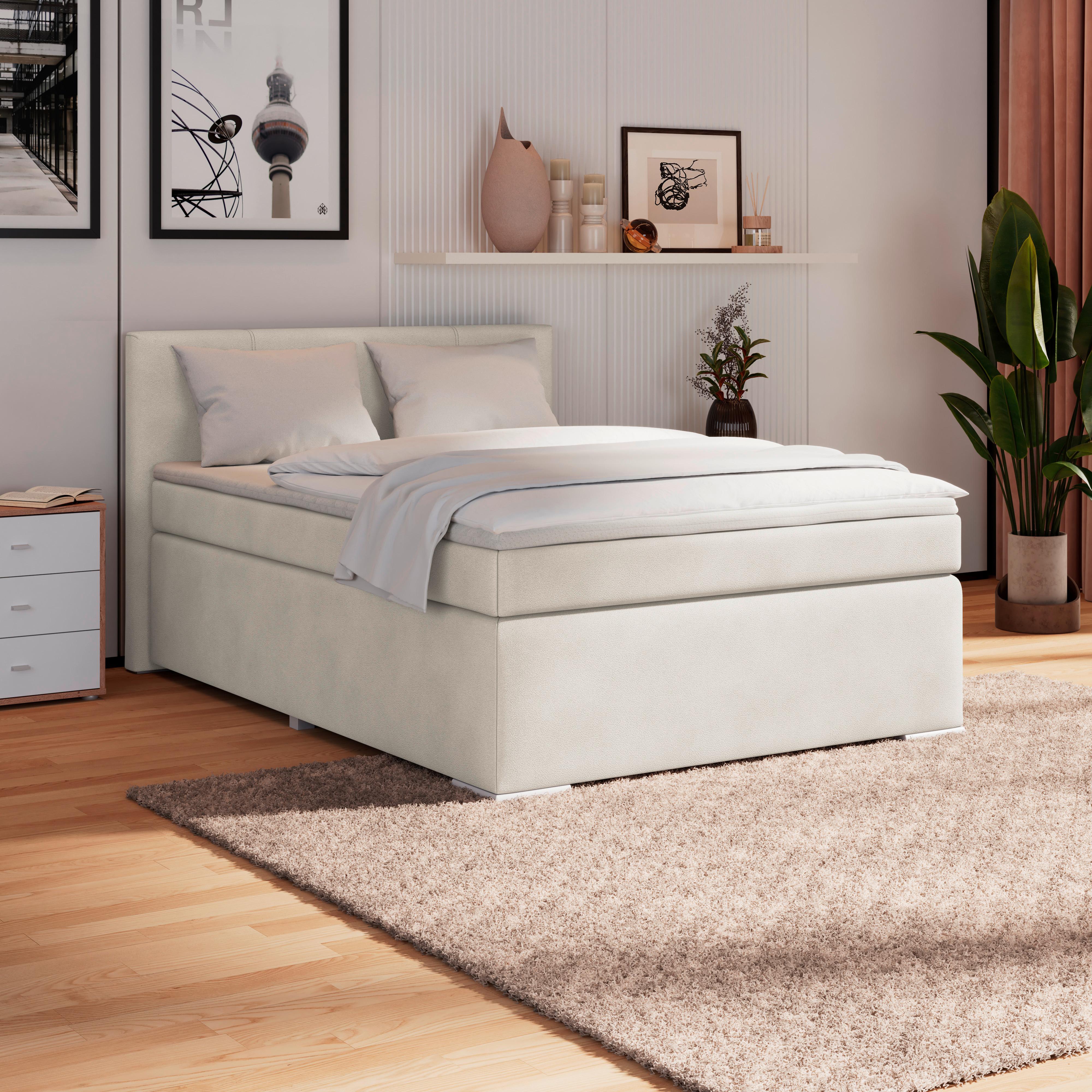 Boxspringbett Mira 1 140x200 - Creme, Basics, Holz/Kunststoff (140/200cm)