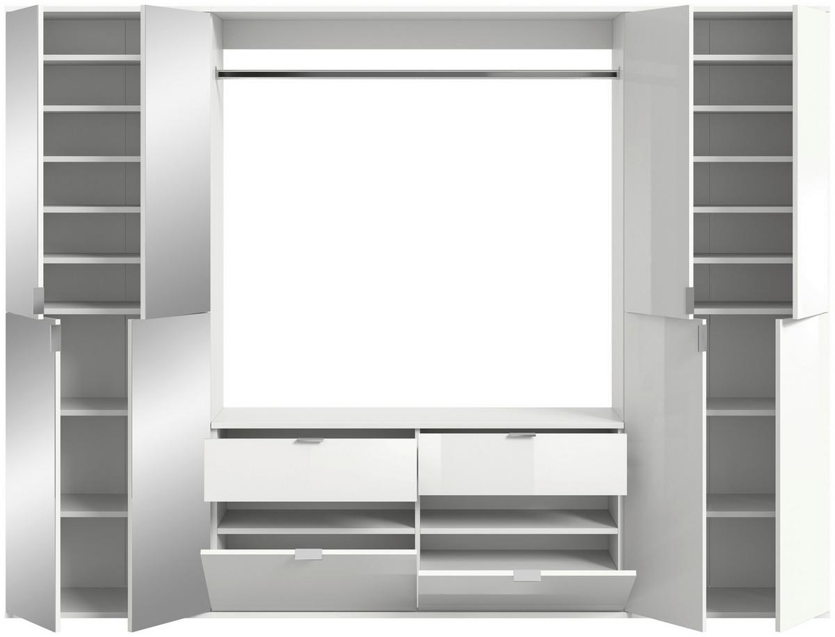 Garderobe Projekt X 3-Teilig Weiß B: 243 cm - Weiß Hochglanz, MODERN, Glas/Holzwerkstoff (243/193/34cm) - MID.YOU