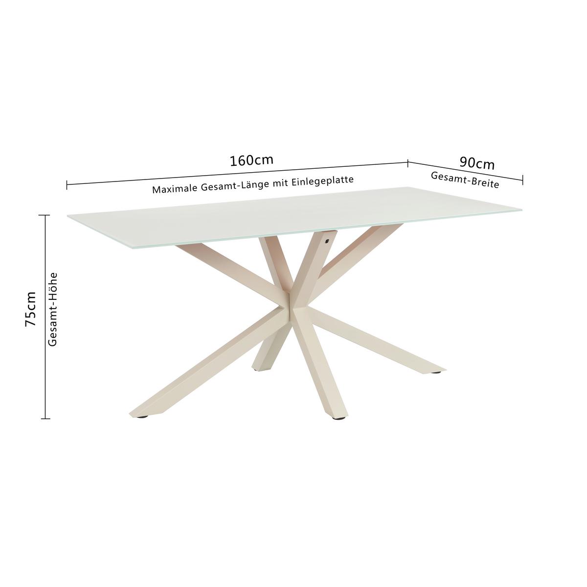 Esstisch Vanda Kaschmir L: 160 cm - Kaschmir, MODERN, Glas/Metall (160/90/75,5cm) - P & B