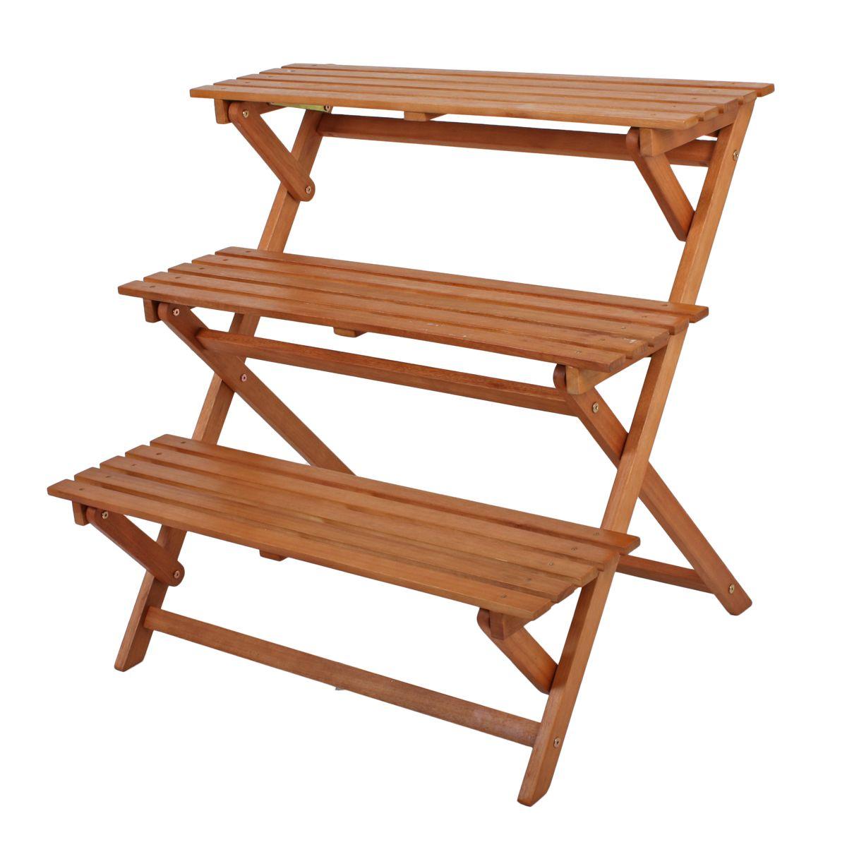 Blumentreppe Cambria 3 Böden Eukalyptusholz Klappbar - Braun, Basics, Holz (90/86/72cm)