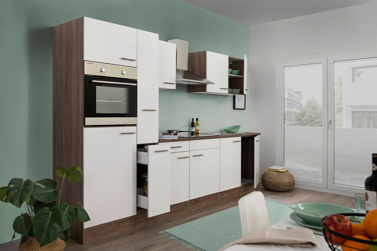 Küchenzeile mit Geräten B: 300 cm Weiß/Eiche Dekor - Eichefarben/Weiß, Design, Holzwerkstoff (300cm) - Respekta